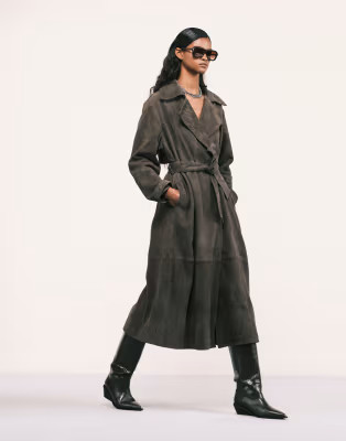 ASOS DESIGN premium suede trench coat in dark olive | ASOS | ASOS (Global)