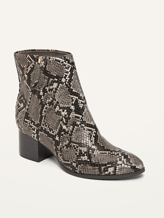 Faux-Snakeskin Side-Zip Block-Heel Booties for Women | Old Navy (US)
