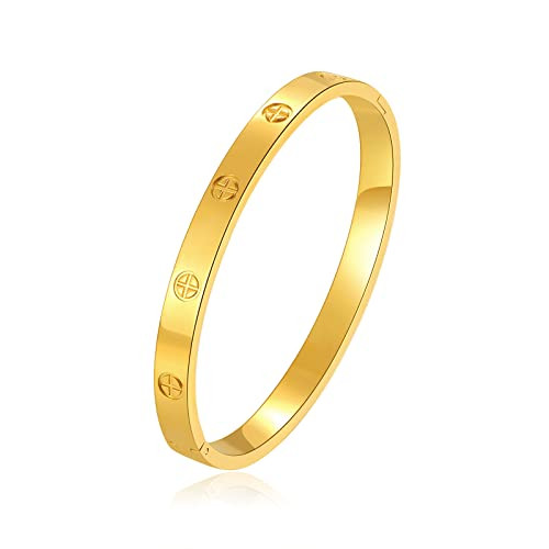 YUFANHY Love Bracelet Cuff 18k Gold Plated Stainless Steel Love Bracelet For Women Novelty And Mother Daughter Bracelet Jewelry Oval Bangle Witness The Of Love Wedding For Couple（gold） | Amazon (US)