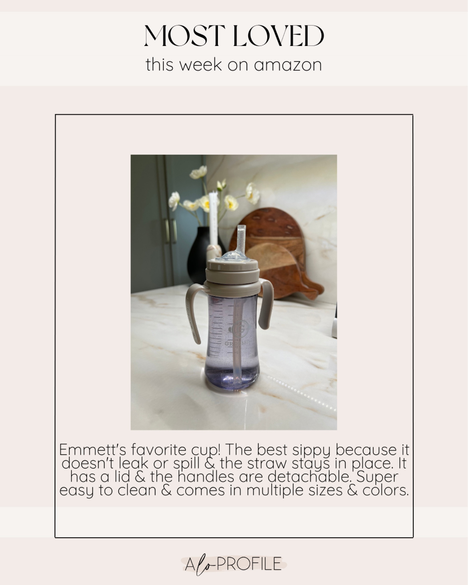 Emmett’s favorite sippy cup! It’s seriously the best. It doesn’t leak or spill, is super easy to clean & the handles are detachable! 