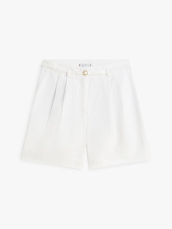 Linen Blend Wide Leg Shorts | White | Tommy Hilfiger | Tommy Hilfiger UK