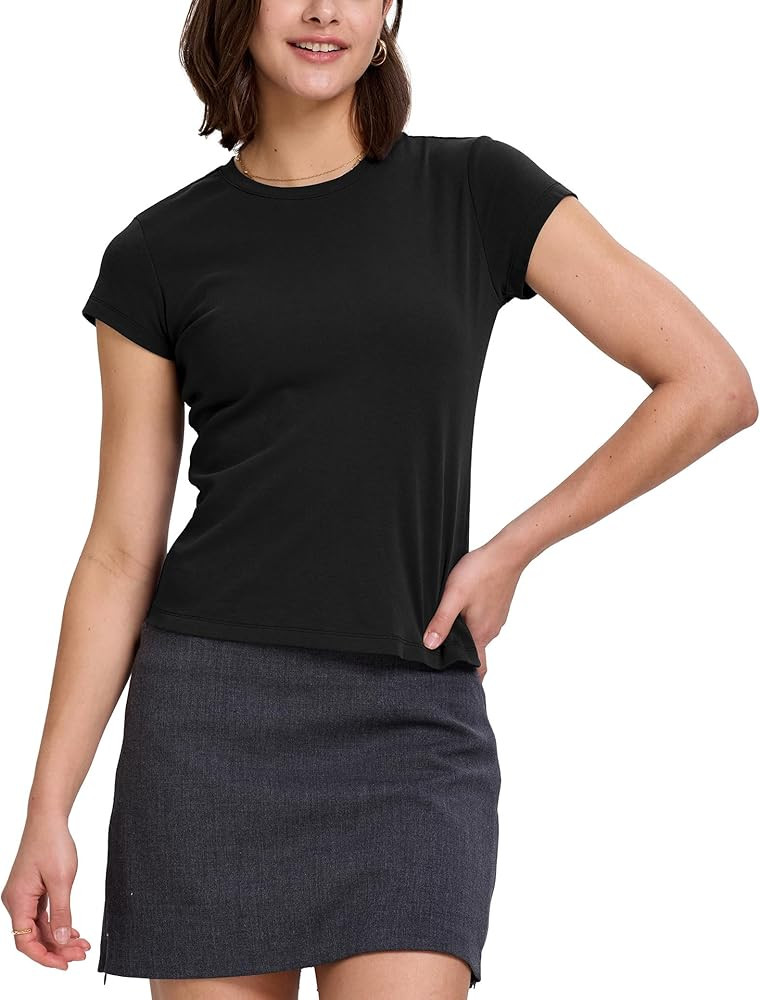 FAIABLE Women's Crew Neck Short Sleeve Basic Fitted Cotton Baby Tee | Amazon (US)