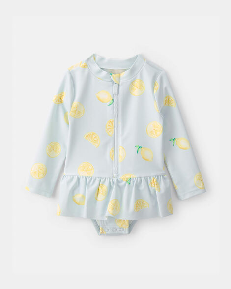 Baby Girl 1-Piece Lemon Rashguard Swimsuit - Blue | Carter's Inc