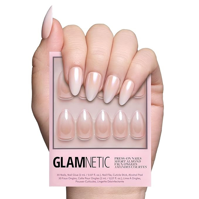 Glamnetic Press On Nails - Fiancéd | Short Almond Fake Nails with a Nude Ombré and Glossy, Glaz... | Amazon (US)