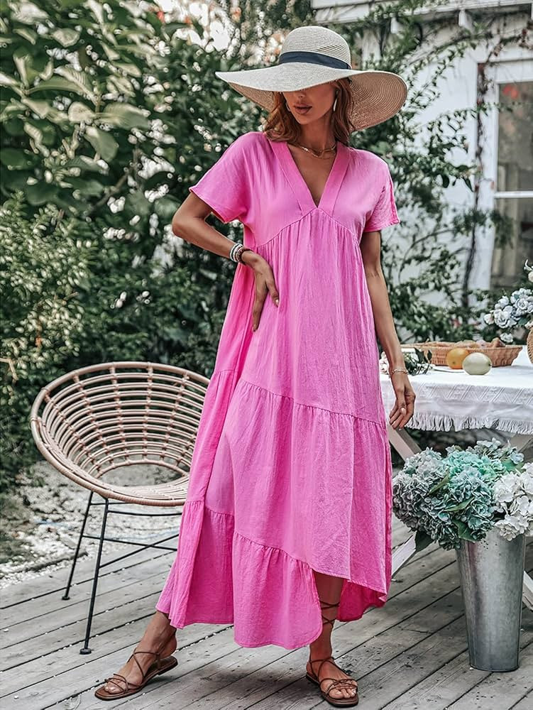 AMAATE Dresses for Women Women's Dress Dolman Sleeve Ruffle Asymmetrical Hem Smock Dress Dresses ... | Amazon (US)