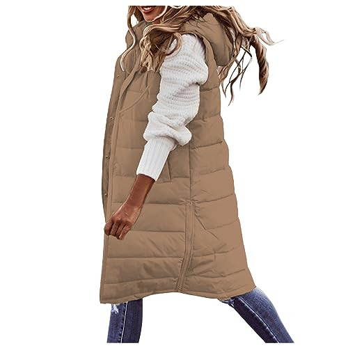 Long Down Vest for Women Sleeveless Quilted Hooded Full-Zip Jacket Winter Outdoor Puffer Padded Outerwear | Amazon (US)