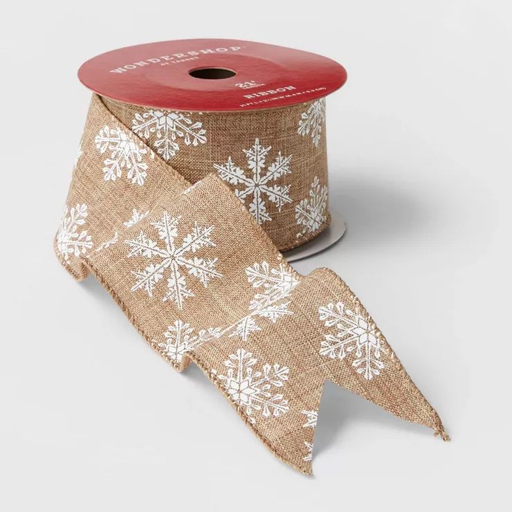 2.5&#34; Burlap with Snowflakes Ribbon White/Neutral 21ft - Wondershop&#8482; | Target