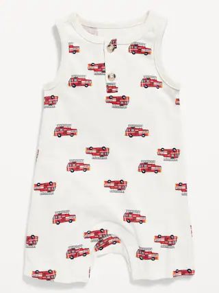 Unisex Printed Sleeveless Jersey-Knit Henley Romper for Baby | Old Navy (US)