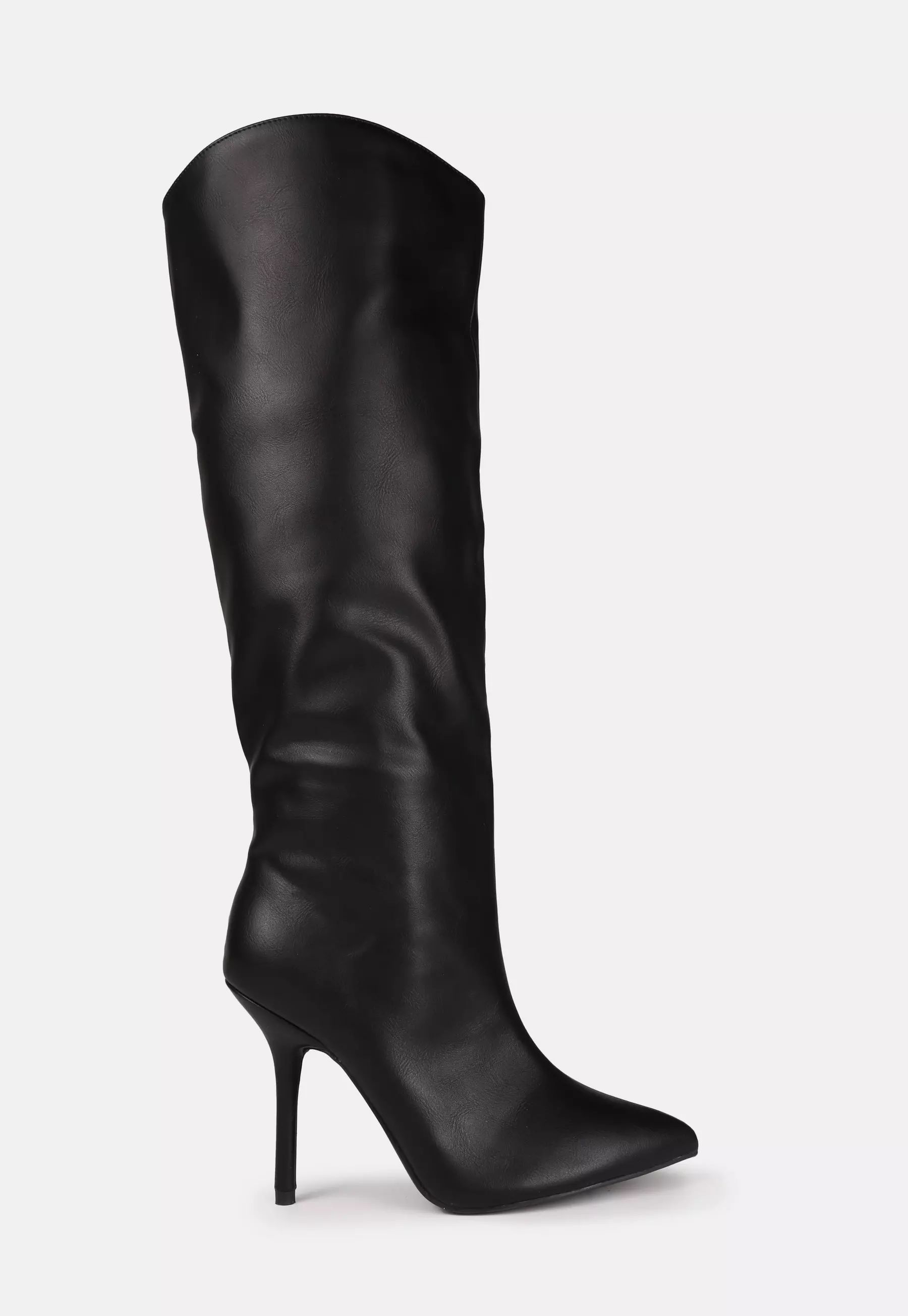 Missguided - Black Faux Leather Pointed Toe Tubular Heeled Boots | Missguided (US & CA)