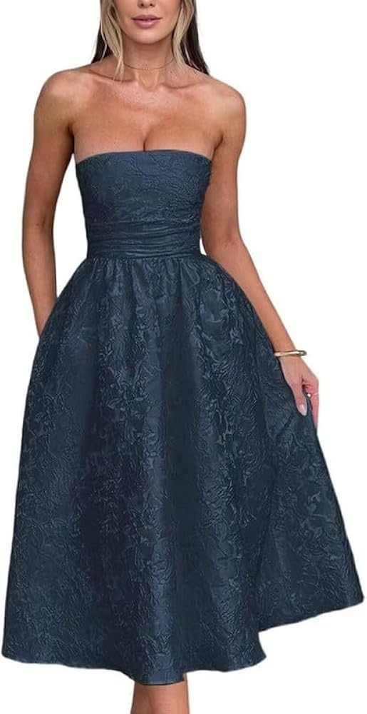 Strapless Tea Length Homecoming Dresses Corset A Line Cocktail Party Gowns Sleeveless Prom Dresse... | Amazon (US)