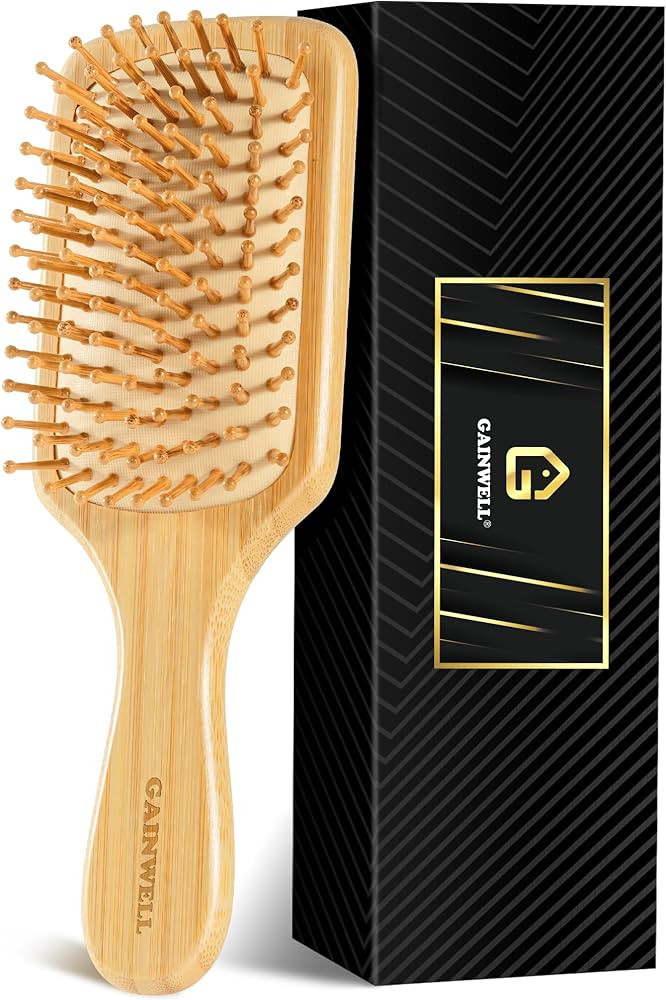Bamboo Hair Brush with Natural Bamboo Bristles for All Hair Types for Women Men and Kids | Amazon (US)