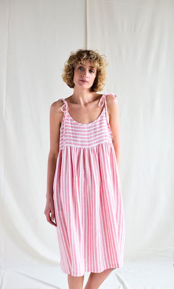 Oversized Ruffled Linen Dress / Handmade by OFFON Clothing | Etsy | Etsy (US)
