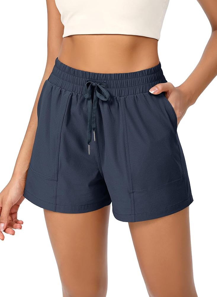 ODODOS Stretch Woven Athletic Shorts for Women High Waist Summer Lightweight Casual Shorts with P... | Amazon (US)