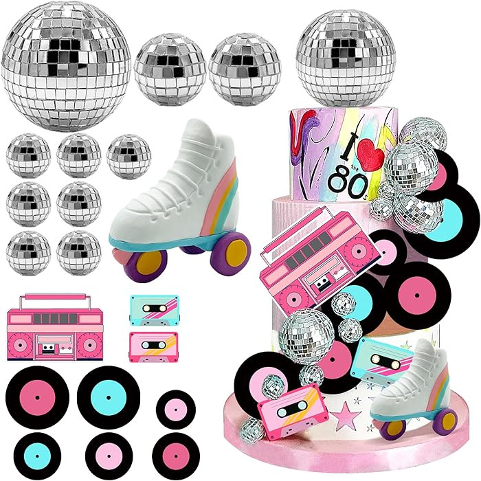 20 PCS Roller Skate Cake Topper Disco Ball Cake Toppers Retro Hip Hop Theme Party Cake Decoration... | Amazon (US)
