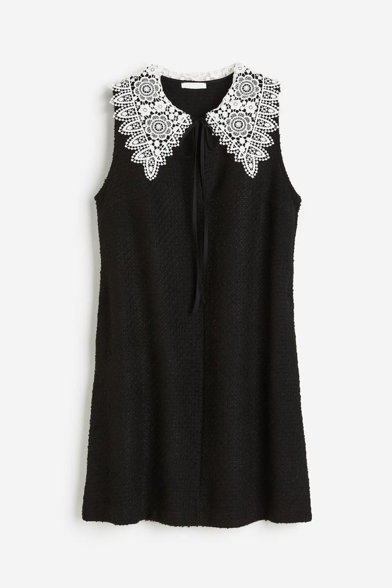 Lace-collared bouclé dress - Black - Ladies | H&M GB | H&M (UK, MY, IN, SG, PH, TW, HK)