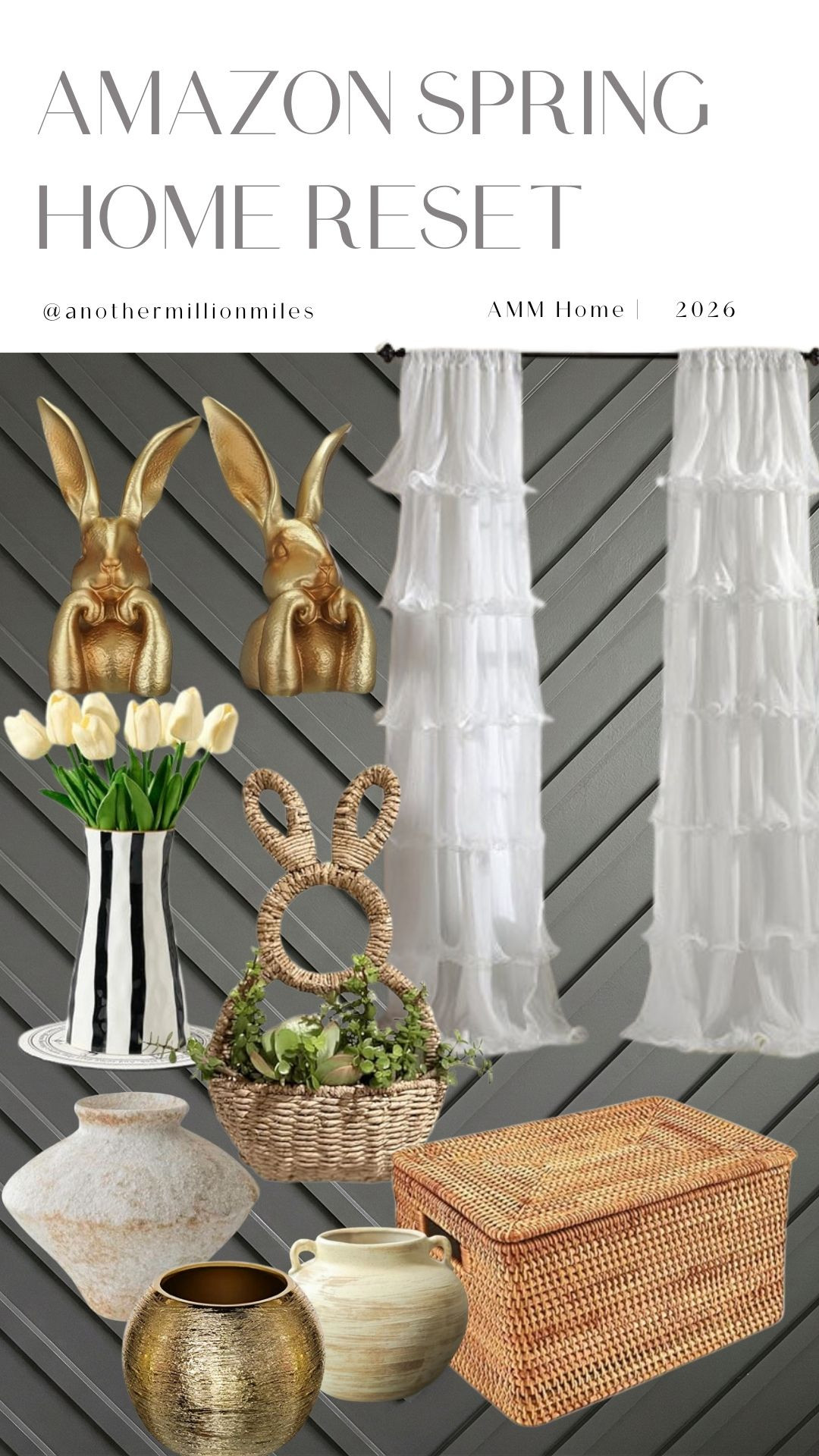 Best Amazon Spring Home Reset. Ruffle sheer curtains, woven storage, neutral vases, and a few gold + bunny touches to make your space feel brighter in minutes. #amazonhome #amazonspringfinds #springhomereset  #AmazonUS 

 #LTKSpringSale #LTKSeasonal #LTKHome