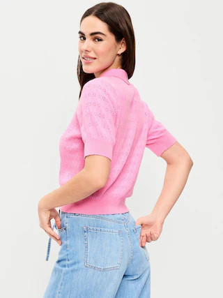 SoSoft Lite Short-Sleeve Pointelle Cropped Polo | Old Navy (CA)