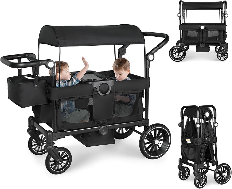 Wagon Stroller for 2 Kids, Collapsible All-Terrain Stroller Wagon, Kids Wagon Cart Featuring with... | Amazon (US)