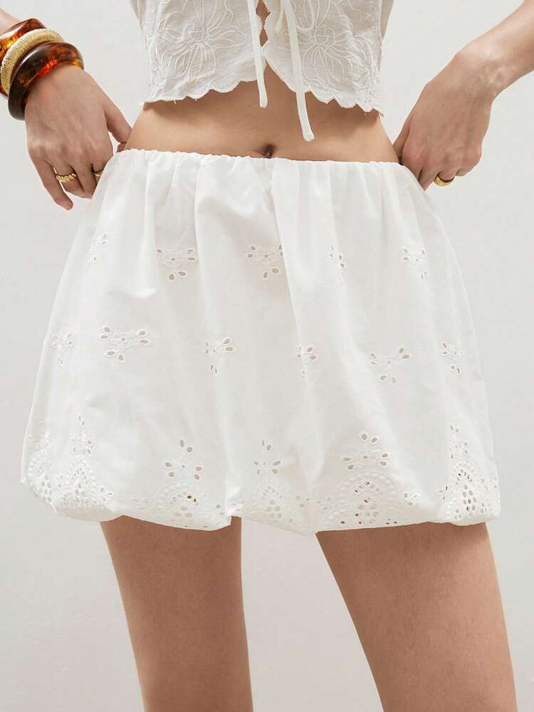 Women's Elegant Country Eyelet Embroidery Mini Skirt Short Tutu Line Y2K Spring Summer Fall Cute Skirt, Country Style For Women, Fall For Women, Country Concert | SHEIN