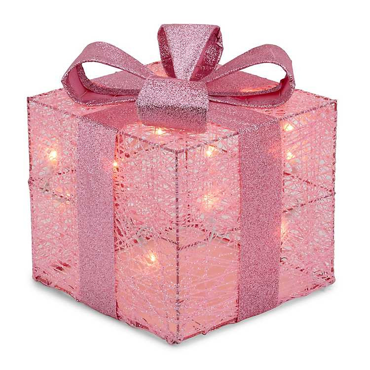 Pre-Lit Pink Christmas Gift Box, 8 in. | Kirklands Home | Kirklands