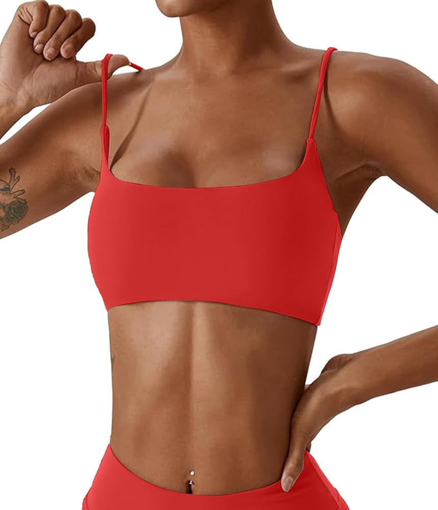 Comper Women's Sports Bras Wirefree Racerback Workout Bras Sexy Thin Straps Yoga Sport Bras with ... | Amazon (US)