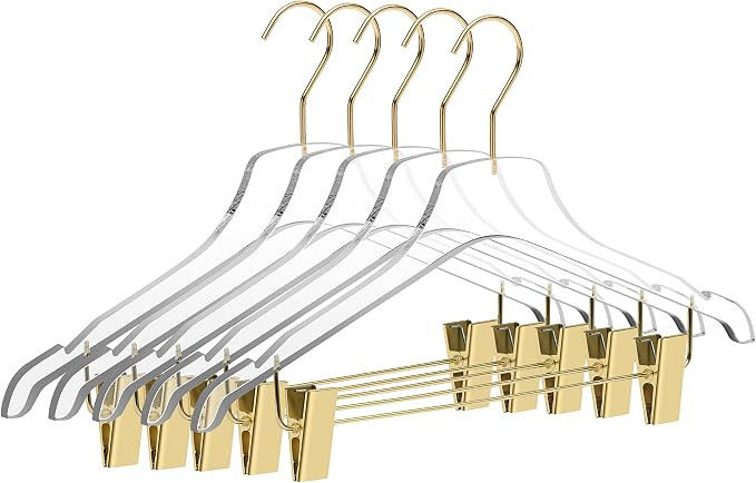 Quality Lucite Acrylic Clear Skirt Pants Trousers Bottom Hangers 5-Pack, with Adjustable Metal Cl... | Amazon (US)