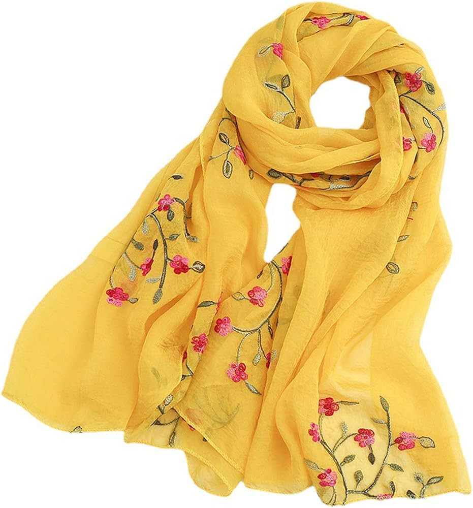 Embroidered Chiffon Fashion Summer Fall Scarf Shawl Wrap for Women Lightweight | Amazon (US)