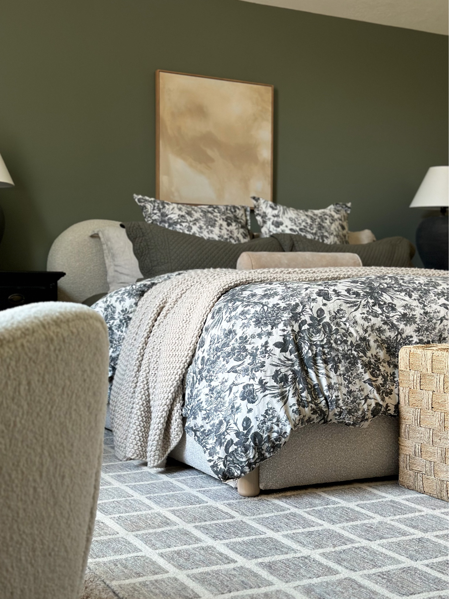 Bedding, Fall Bedding, Pottery Barn, Moody Bedroom, Bouclé Bed, Canvas, Abstract Art, Bedroom Inspo, Honey and Timber

#LTKhome