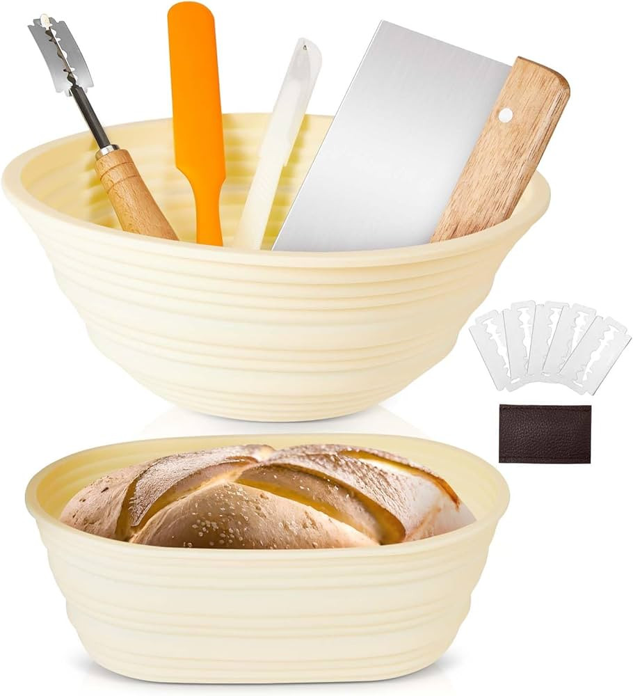 Layhit 2 Set Silicone Banneton Bread Proofing Basket Sourdough Bread Baking Supplies Silicone Ban... | Amazon (US)