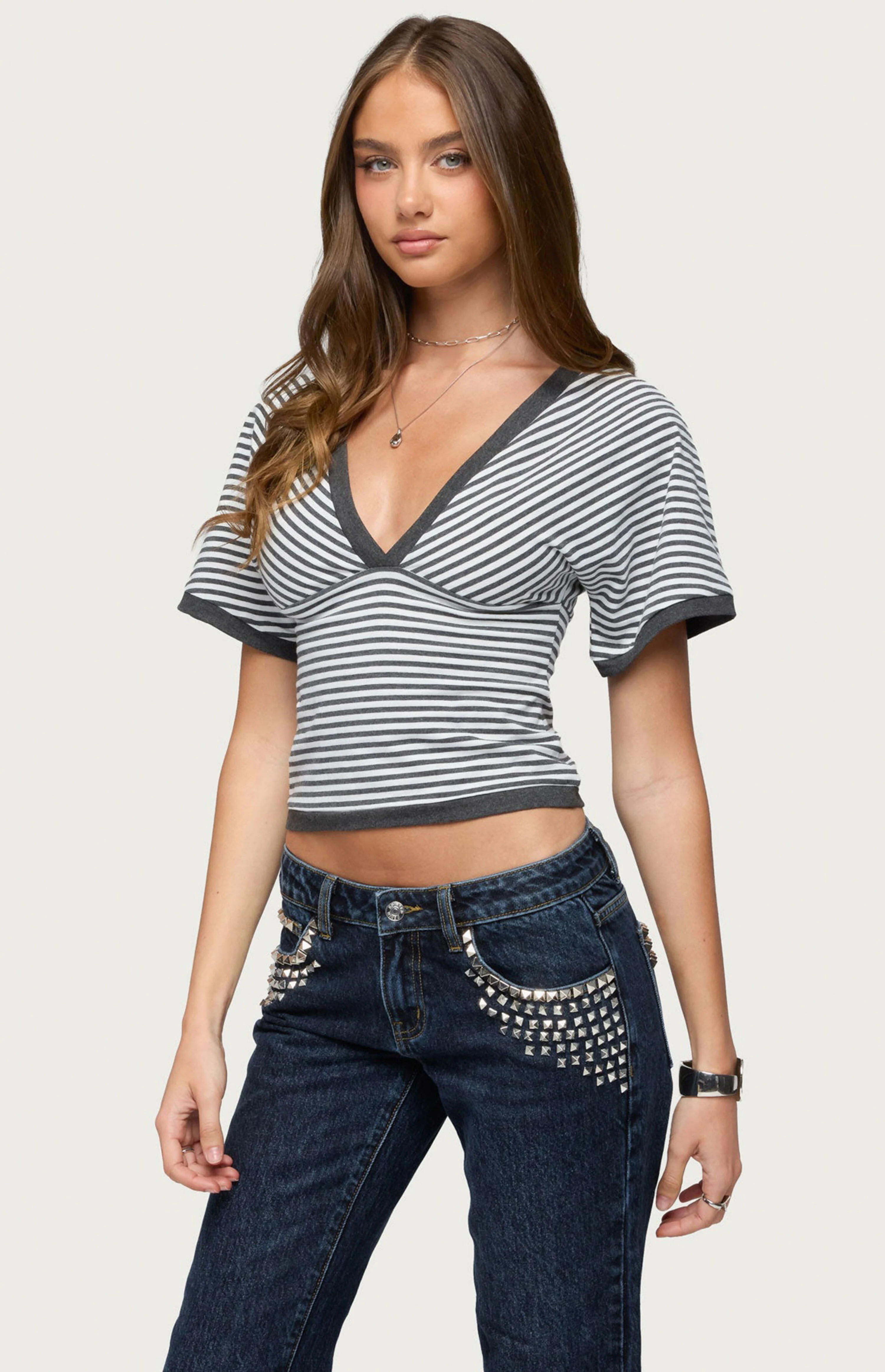 Edikted Primrosa Striped Flutter Top | PacSun