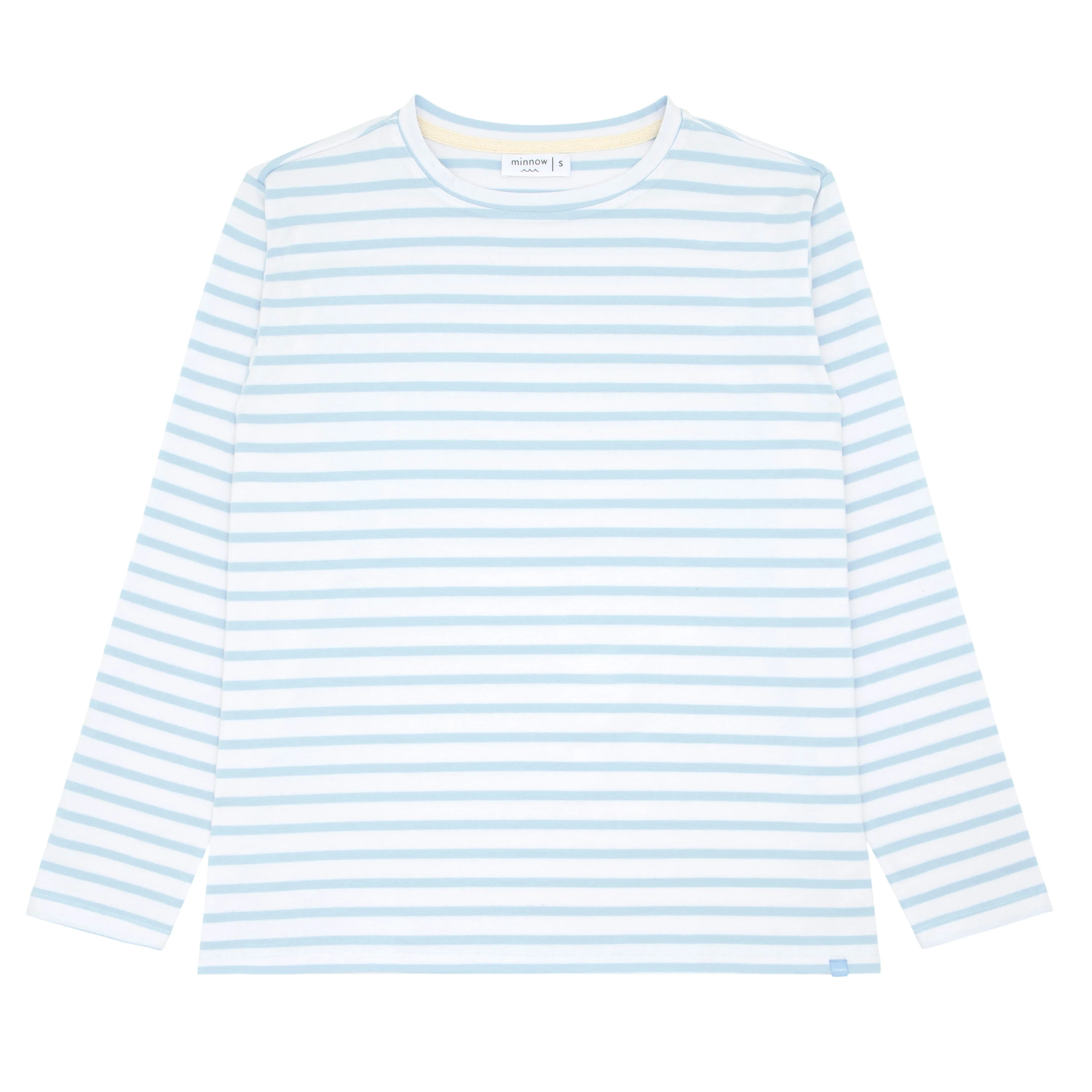 women's white and powder blue stripe long sleeve tee | minnow