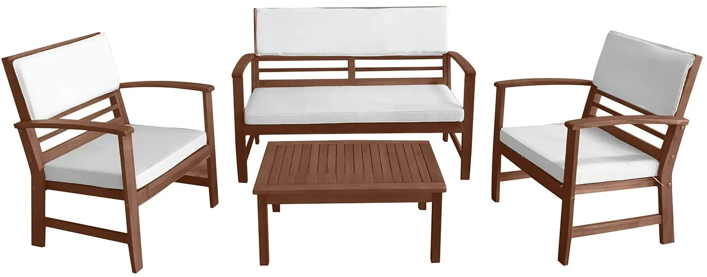 Patio Sofa Set Outdoor Chat Set Patio Conversation Set 4-Piece Acacia Wood Outdoor Seating Set wi... | Walmart (US)