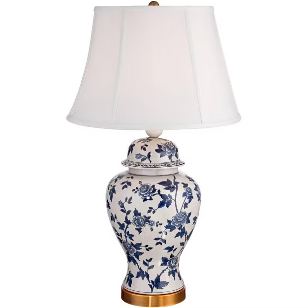 Barnes and Ivy Traditional Table Lamp 25" High Crackle Ceramic Blue and White Rose Vine Temple Ja... | Target
