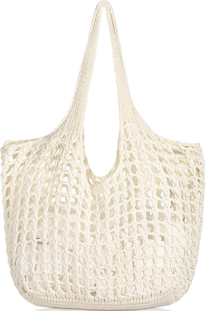 WantGor Crochet Bags, Beach Mesh Tote Bag Womens Shoulder Shopping Handbag Casual Travel Totes Ba... | Amazon (US)