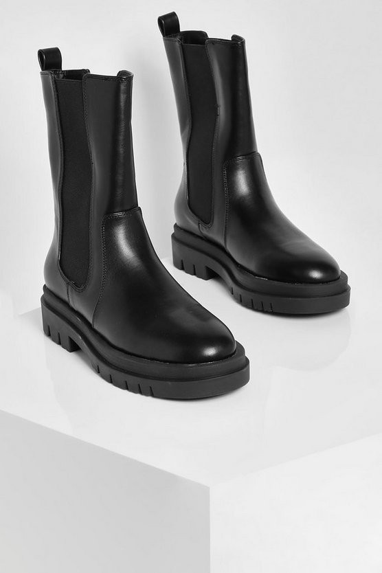 Calf High Chunky Sole Chelsea Boot | Boohoo.com (US & CA)