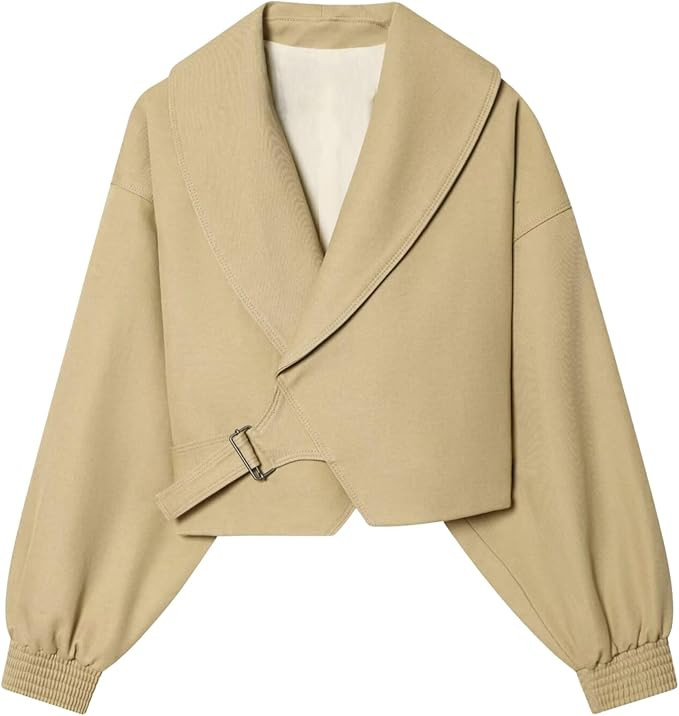 Chevara Women’s Casual Cropped Trench Coat Long Sleeve V Neck Belted Coat Bomber Jacket | Amazon (US)