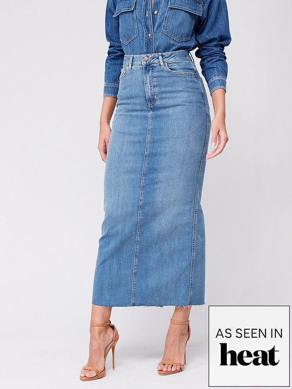V by Very Denim Maxi Skirt With Stretch - Mid Wash | Very (UK)