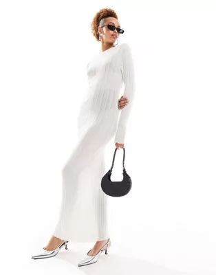 Lioness sheer knitted flared sleeve maxi dress in white | ASOS | ASOS (Global)