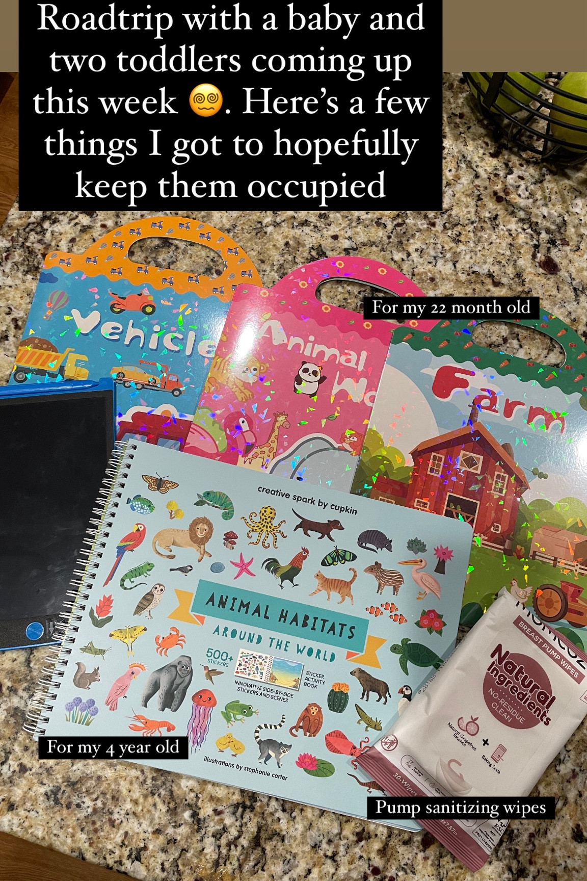 Amazon finds for our roadtrip with a baby and two toddlers. Toddler travel activities, breast pump wipes, sticker books.

#LTKCyberWeek #LTKBaby #LTKKids