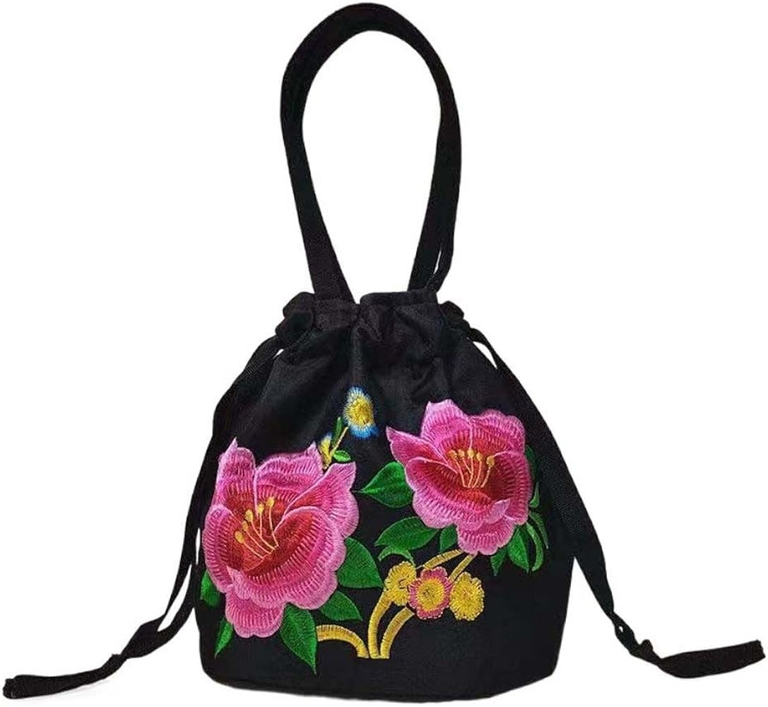Amazon.com: Drawstrings Bag Bucket Bag Retro Mommy Small Purse Wallet Portable Lunch Embroidery F... | Amazon (US)