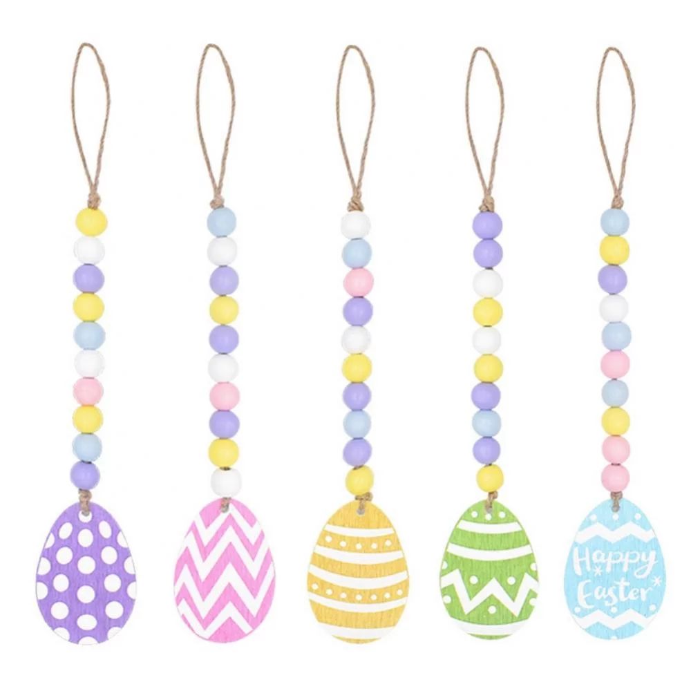 5 Pieces Easter Wood Bead Garland with Tassels Decors with Wooden Rabbit and Egg Tag for Easter, ... | Walmart (US)