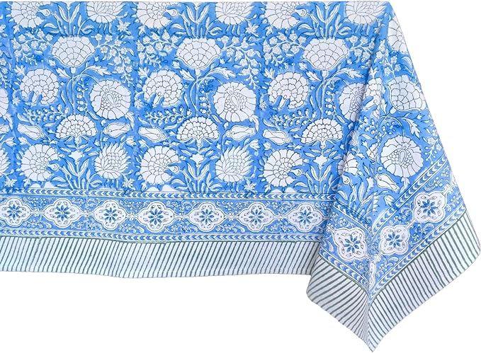 ATOSII Blue Jade 100% Cotton Tablecloth, Handblock Print Rectangle Table Cover for Kitchen Dining... | Amazon (US)