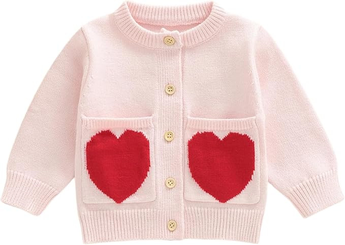 Baby Girl Cardigan Valentines Day Knit Sweater Love Heart Chunky Coat Knitwear Toddler Fall Winte... | Amazon (US)