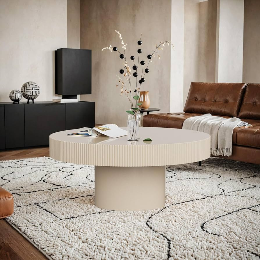 Round Drum Coffee Table Modern Wood Round Fluted Coffee Table Circle Coffee Tables Circular Pedes... | Amazon (US)