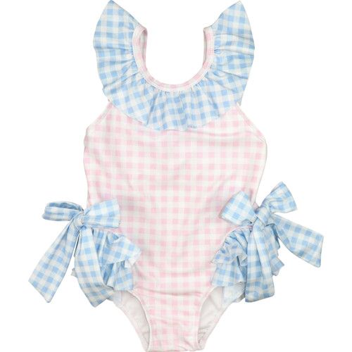 Pink and Blue Check Bow Swimsuit - Shipping Late April | Cecil and Lou