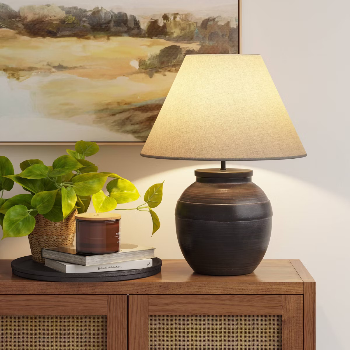 HighlightsLarge ceramic lamp adds lighting to any roomBlack base with an embossed band detail add... | Target