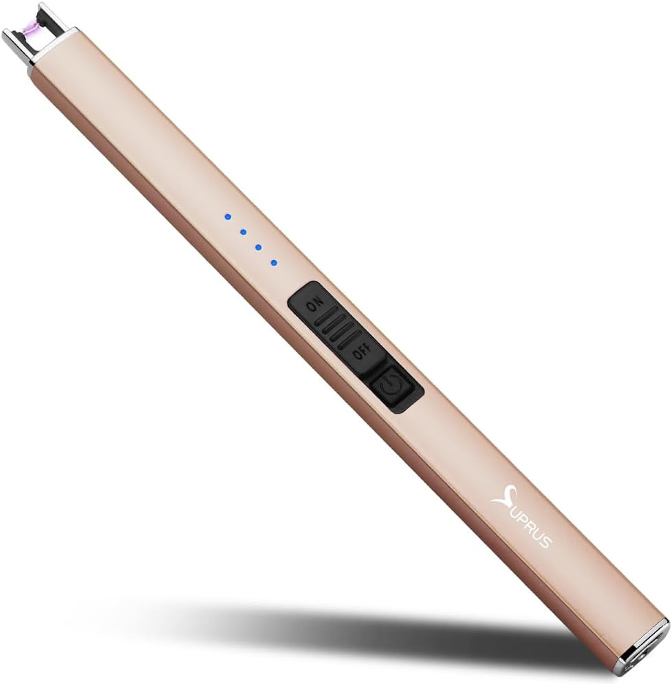 SUPRUS Electric Lighter Arc Windproof Flameless USB Rechargeable Lighter with Safety Lock for Candle BBQ Camping (Champagne Gold) | Amazon (US)