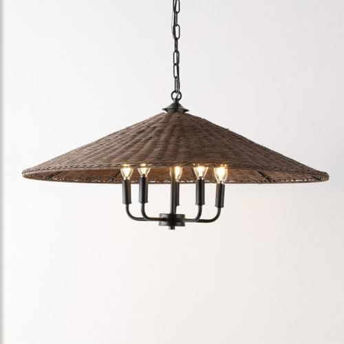 SAFAVIEH Lighting Collection – Palmera Natural Rattan & Black 5-Light Adjustable Pendant Chande... | Amazon (US)