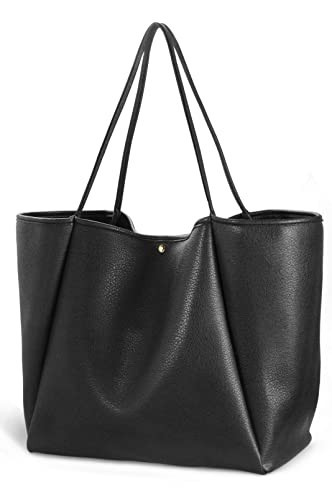 HOXIS Oversize Pu Leather Tote Women Weekender Bag Shopper Handbag Travel Purse (Black) | Amazon (US)