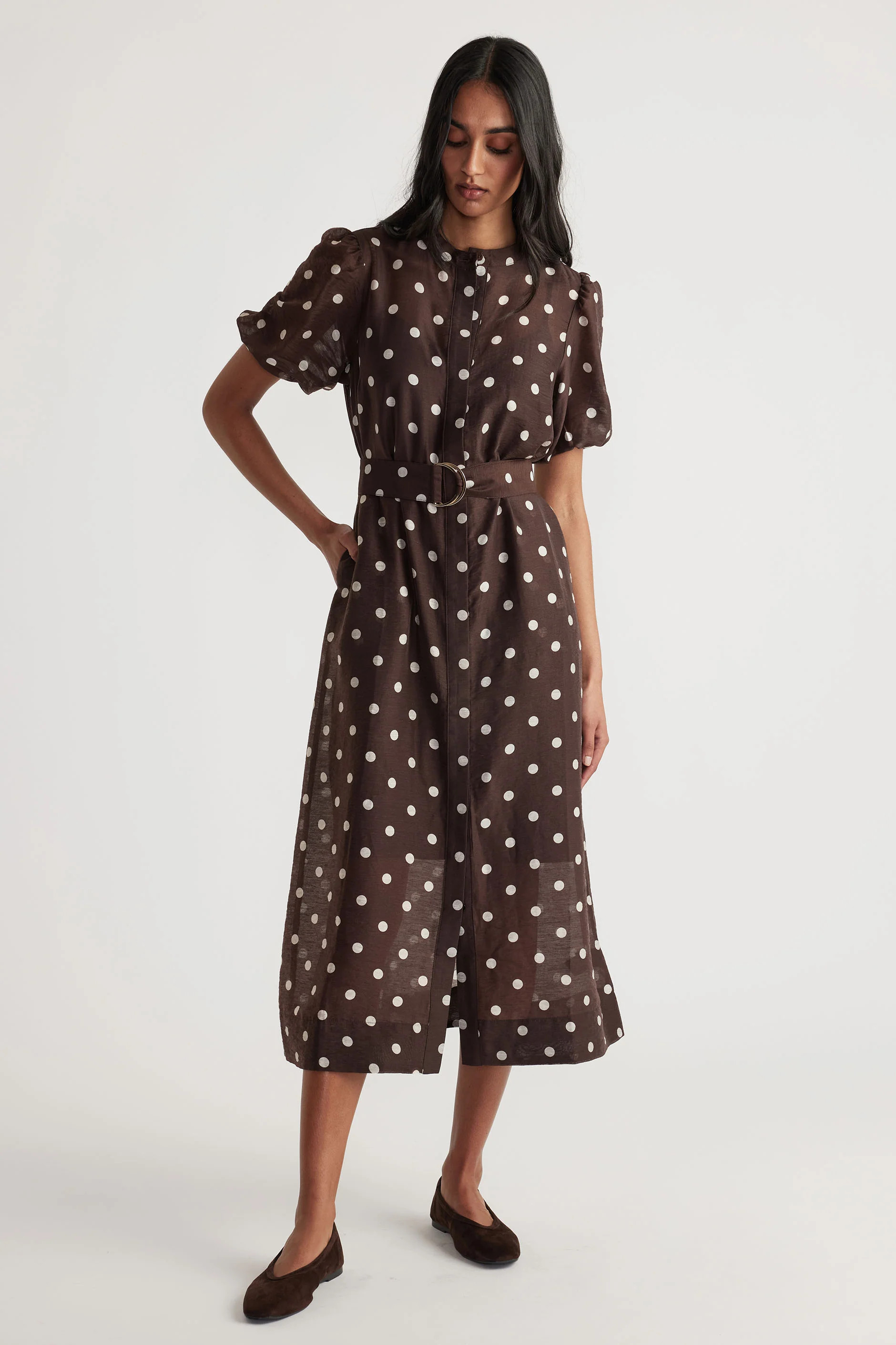 Becca Puff Sleeve Midi Dress - Spot | DECJUBA